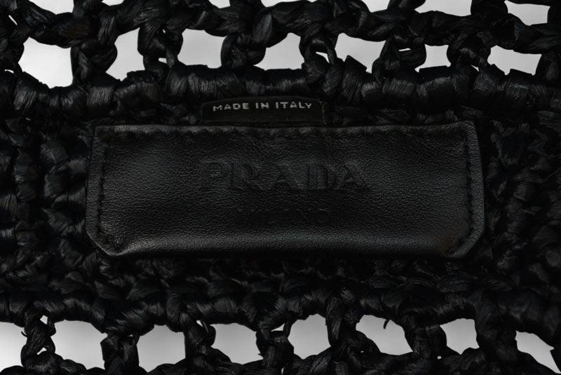 プラダ トートバッグ PRADA バッグ ロゴ ラフィア カゴ ブラック/ホワイト 1BG393【中古】