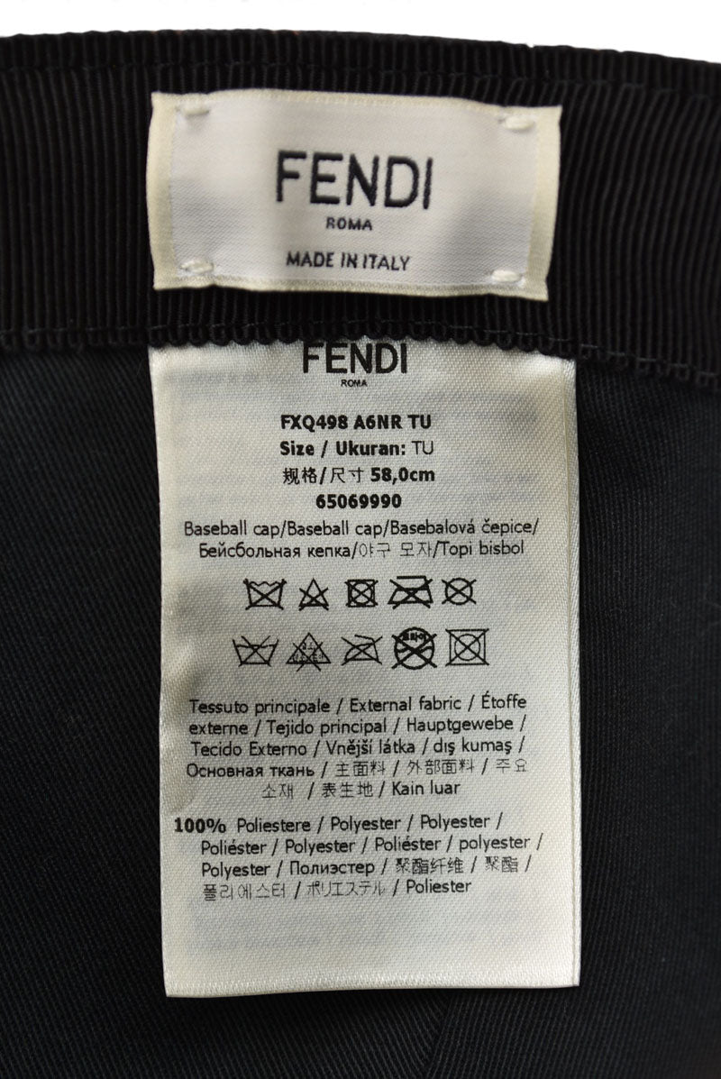 フェンディ ベースボールキャップ/帽子 FENDI 調整ストラップ FFロゴ ブラウン FXQ498 ブラウン/レッド 58cm【中古】