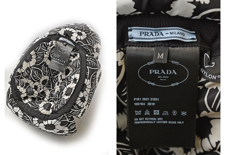 プラダ 帽子/キャップ/バケットハット PRADA 1HC164 中綿入り イヤーカバー付 トライアングルロゴ ブラック/フローラ 58cm【中古】