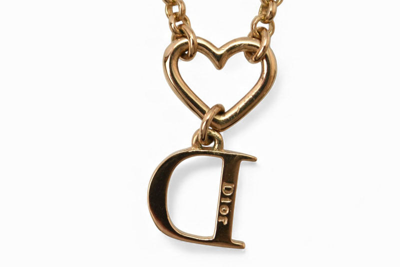 クリスチャンディオール ネックレス Christian Dior ロゴ/ハート/ゴールド ラインストーン【中古】
