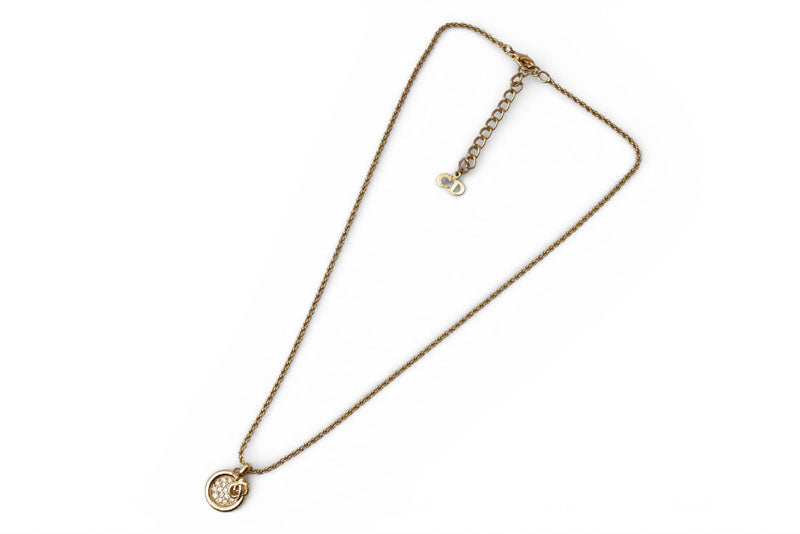 クリスチャンディオール ネックレス ヴィンテージ Christian Dior ロゴ/サークル ラインストーン ゴールド【中古】