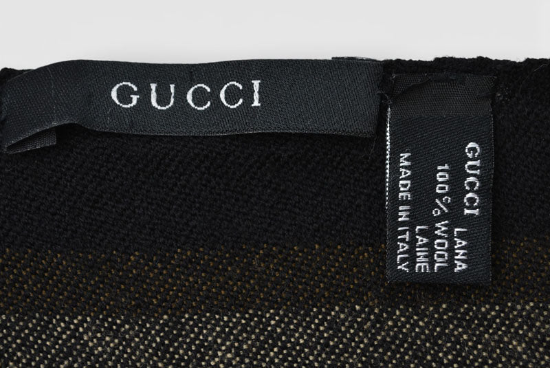 グッチ マフラー GUCCI ウインタースカーフ ウール100% GG柄/ブラック シェリーライン【中古】