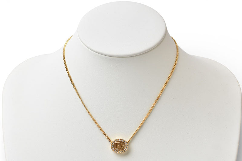 クリスチャンディオール ネックレス ヴィンテージ Christian Dior ロゴ/ラインストーン ゴールド【中古】