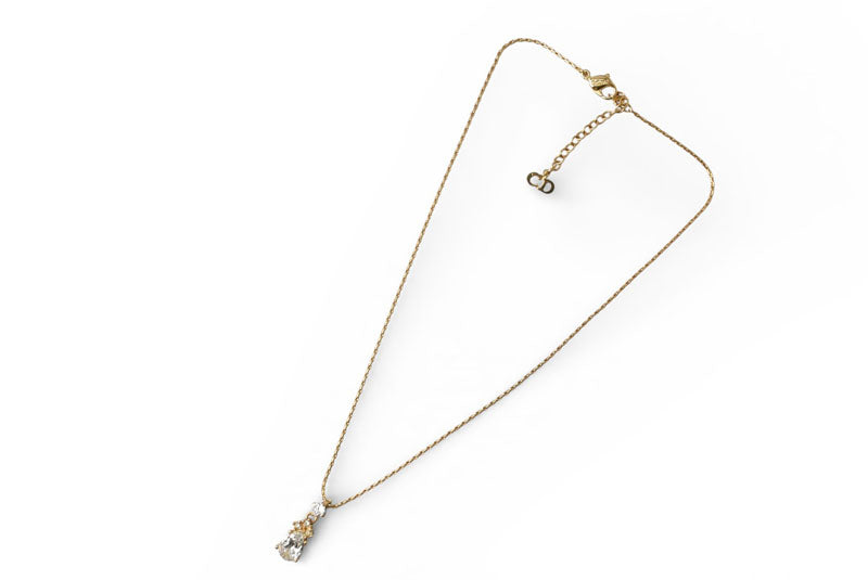 クリスチャンディオール ネックレス ヴィンテージ Christian Dior ティアドロップ/ラインストーン ゴールド【中古】