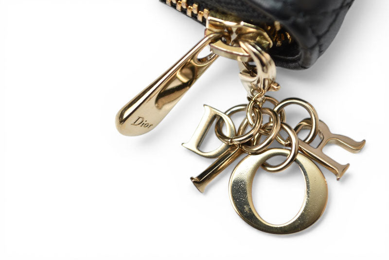 クリスチャンディオール コインケース/カードケース Christian Dior ミニ財布 レディ ディオール ブラック【中古】