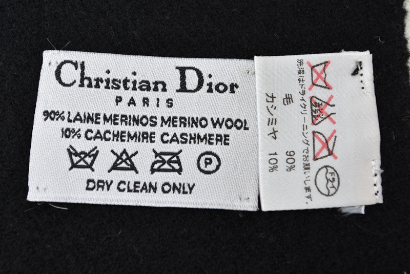 クリスチャンディオール マフラー Christian Dior ウインタースカーフ ウール/カシミヤ ロゴ/トロッター ブラック/グレー【中古】