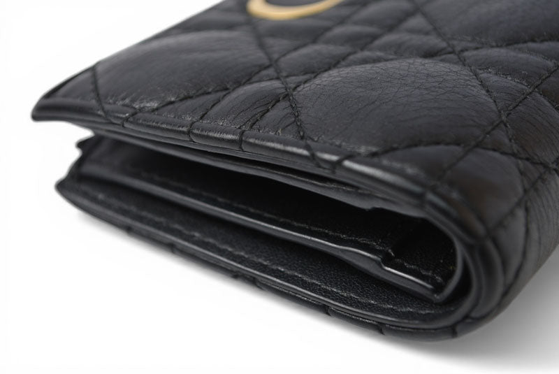 クリスチャンディオール 財布 Christian Dior ミニ財布 カロ ダリア カナージュステッチ ブラック【中古】
