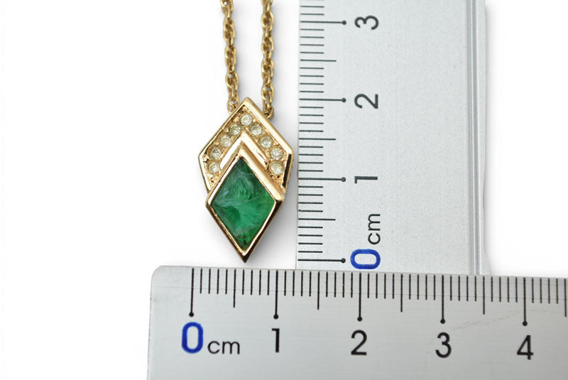 クリスチャンディオール ネックレス ヴィンテージ Christian Dior カラーストーン/ラインストーン グリーン/ゴールド【中古】