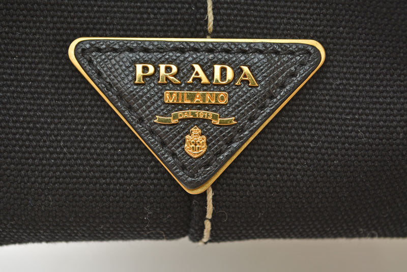 プラダ トートバッグ カナパ PM 2WAY ギンガムチェック ブラック NERO PRADA CANAPA 1BG439【中古】