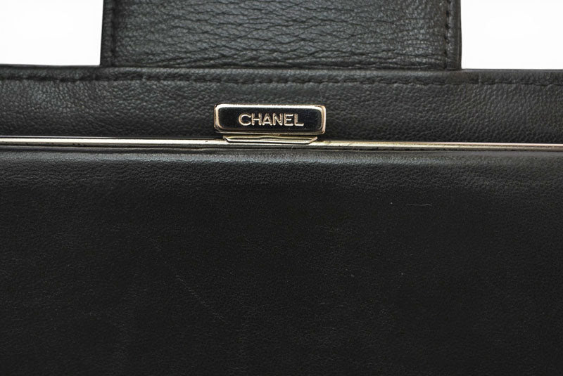 シャネル 財布 CHANEL がま口長財布 ラムスキン アイコン ブラック【中古】