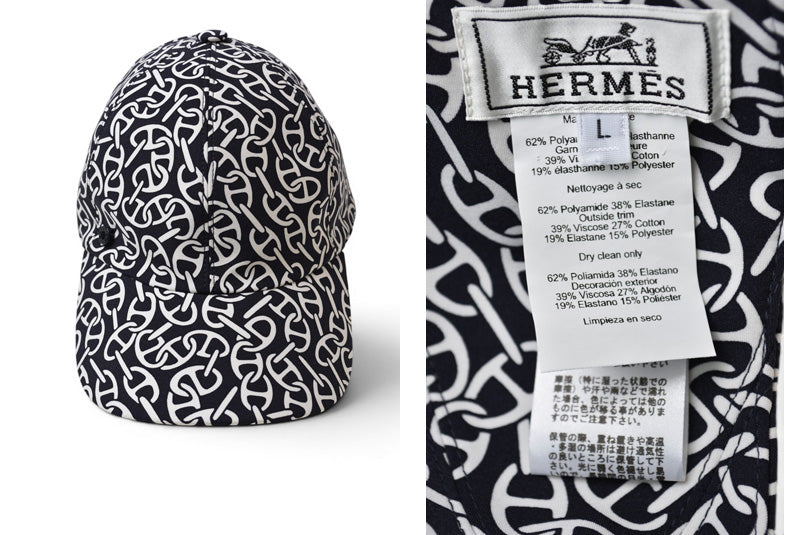 エルメス キャップ/帽子 HERMES イロナ・ナウサ シェーヌダンクル 模様 メンズ レディース ブラック Lサイズ【中古】