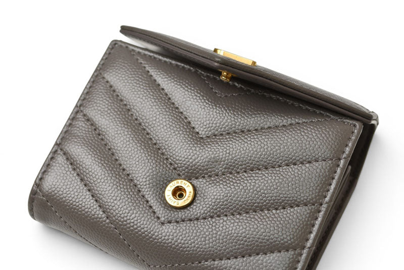 サンローランパリ 財布 SAINT LAURENT PARIS 三つ折り財布 マルチフォールドウォレット 692061 YSL キルティング グレー【中古】