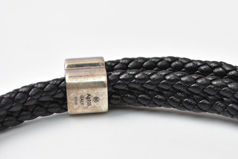 ボッテガヴェネタ ブレスレット/バングル BOTTEGA VENETA イントレチャート ブラック/シルバー925【中古】