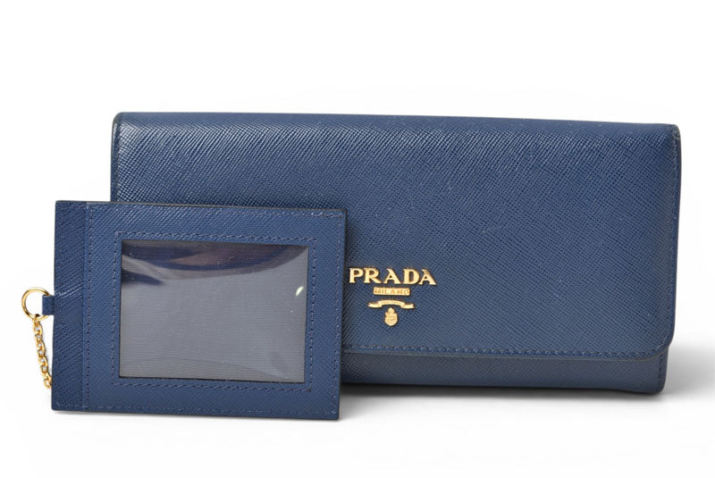 プラダ 財布 PRADA 長財布/パスケース付 1MH132 BLUETTE/ブルー SAFFIANO METAL/型押しレザー【中古】