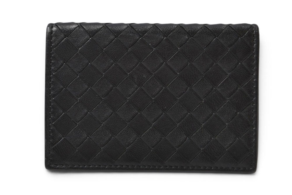 ボッテガヴェネタ カードケース/名刺入れ/パスケース/ID BOTTEGA VENETA イントレチャート レザー ブラック 113998【中古】