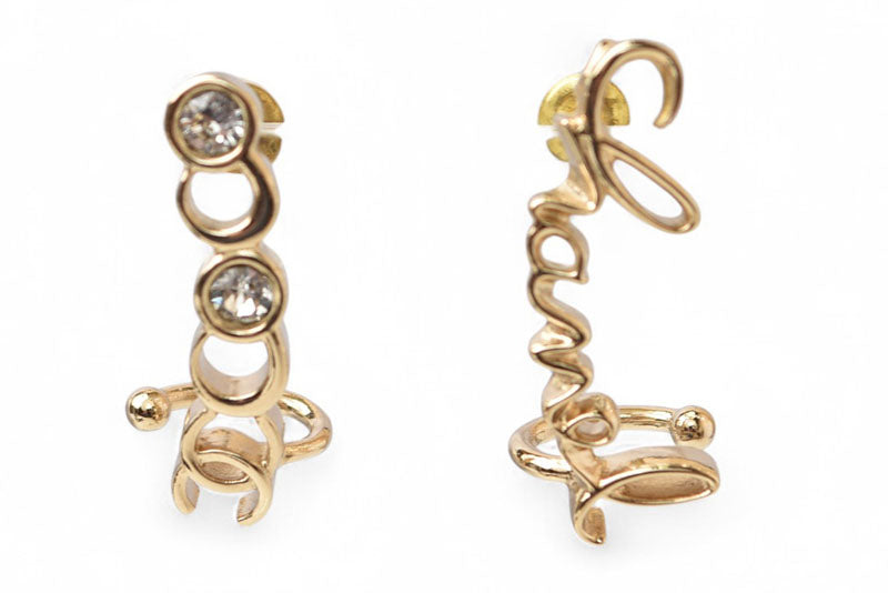 シャネル ピアス CHANEL アクセサリー COCO/ロゴ ラインストーン ゴールド A22【中古】