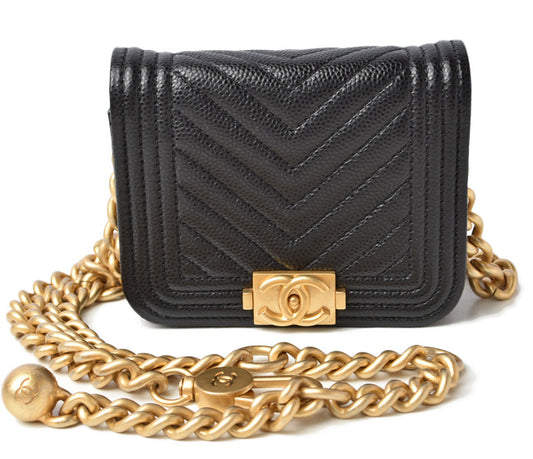 シャネル ベルトバッグ/コインケース/チェーンポーチ CHANEL ボーイシャネル ブラック/ゴールド金具 AP2709 B07913 94305