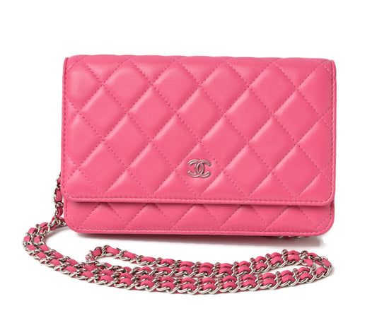 シャネル チェーンウォレット/ショルダーバッグ/長財布/クラッチ CHANEL ラムスキン ピンク シルバー金具