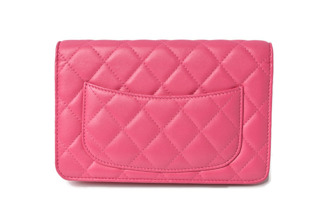 シャネル チェーンウォレット/ショルダーバッグ/長財布/クラッチ CHANEL ラムスキン ピンク シルバー金具