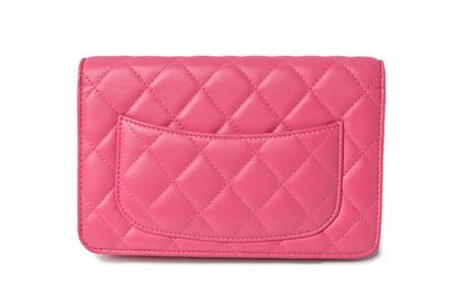 シャネル チェーンウォレット/ショルダーバッグ/長財布/クラッチ CHANEL ラムスキン ピンク シルバー金具