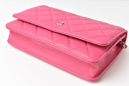 シャネル チェーンウォレット/ショルダーバッグ/長財布/クラッチ CHANEL ラムスキン ピンク シルバー金具