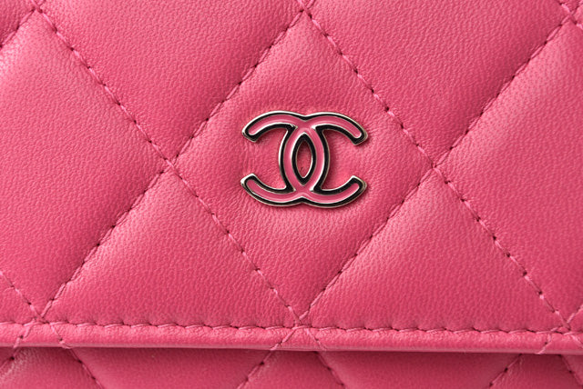 シャネル チェーンウォレット/ショルダーバッグ/長財布/クラッチ CHANEL ラムスキン ピンク シルバー金具