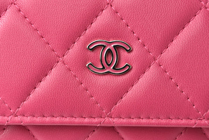 シャネル チェーンウォレット/ショルダーバッグ/長財布/クラッチ CHANEL ラムスキン ピンク シルバー金具