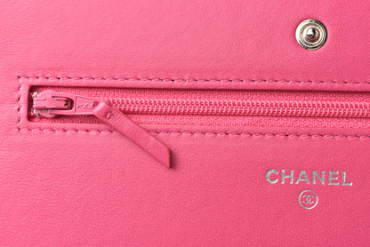 シャネル チェーンウォレット/ショルダーバッグ/長財布/クラッチ CHANEL ラムスキン ピンク シルバー金具
