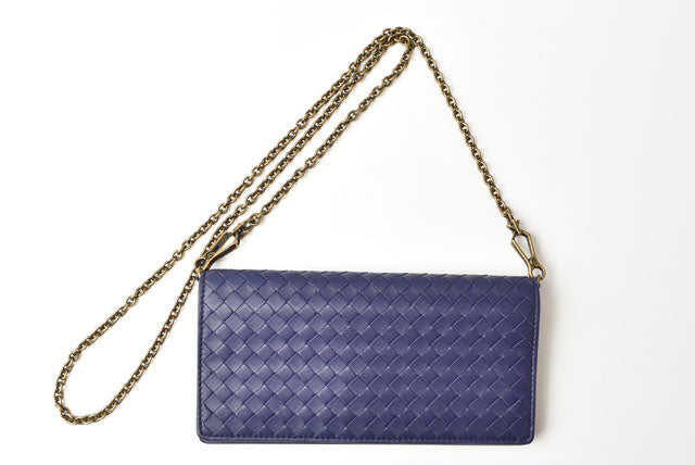 ボッテガヴェネタ 長財布/チェーンウォレット/クラッチバッグ/スマホ収納 BOTTEGA VENETA イントレチャート ブルーアトランティコ