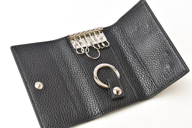 グッチ キーケース/キーホルダー GUCCI 6連 レザー GGロゴ ブラック/シルバー 473924