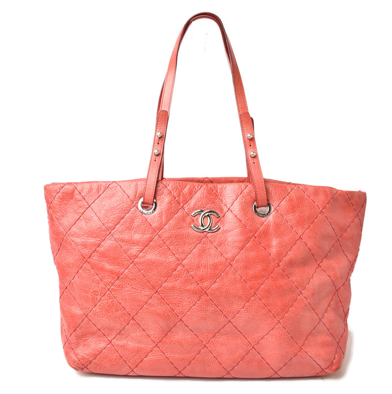 シャネル ショルダーバッグ/トートバッグ CHANEL キルティングレザー ダークピンク/シルバー