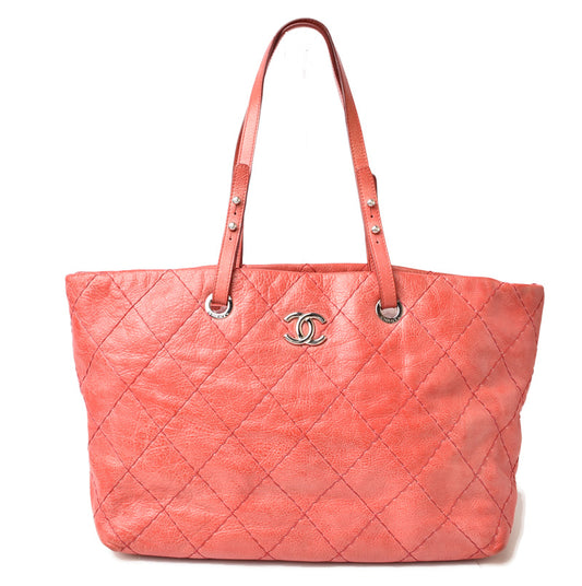 シャネル ショルダーバッグ/トートバッグ CHANEL キルティングレザー ダークピンク/シルバー