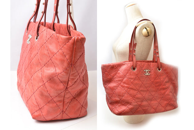 シャネル ショルダーバッグ/トートバッグ CHANEL キルティングレザー ダークピンク/シルバー