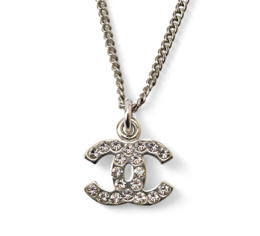 シャネル ネックレス/ペンダント CHANEL ココマーク/CC ラインストーン シルバー/ホワイト【中古】