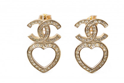 シャネル ピアス アクセサリー CHANEL CCマーク/ハートモチーフ ラインストーン ゴールド【中古】