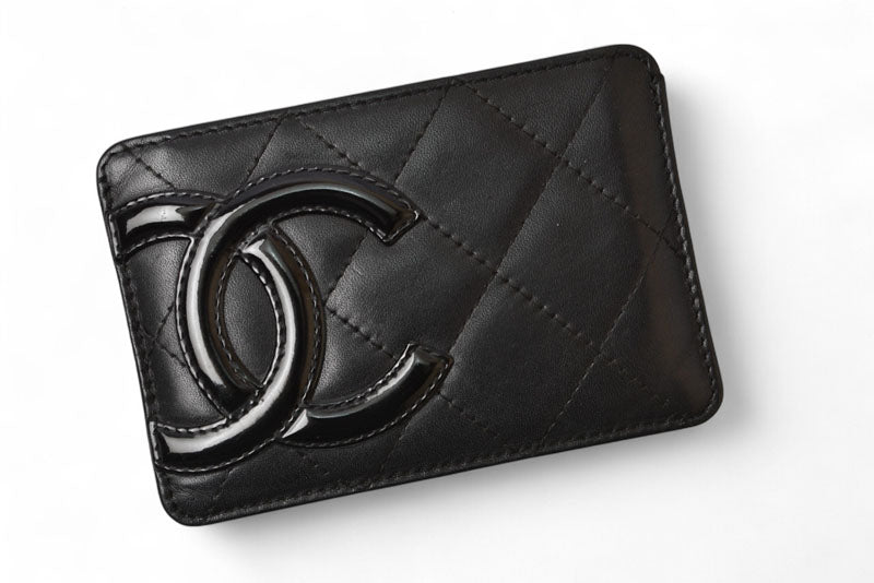 シャネル カードケース/名刺入れ CHANEL カンボンライン レザー ブラック/ブラック【中古】