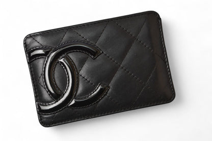 シャネル カードケース/名刺入れ CHANEL カンボンライン レザー ブラック/ブラック【中古】