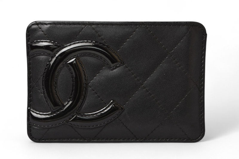シャネル カードケース/名刺入れ CHANEL カンボンライン レザー ブラック/ブラック【中古】