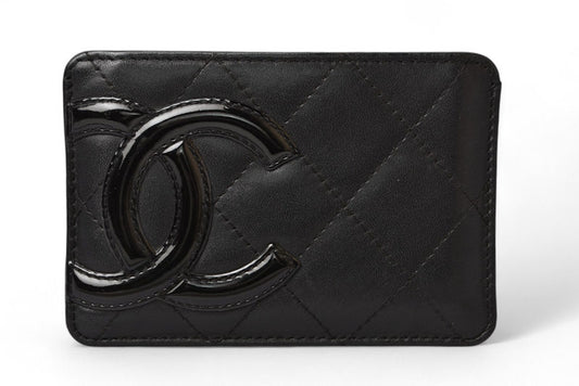 シャネル カードケース/名刺入れ CHANEL カンボンライン レザー ブラック/ブラック【中古】