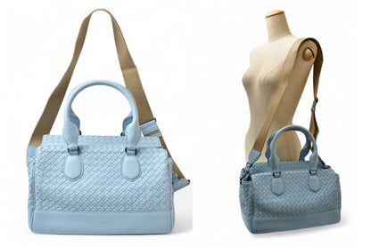 ボッテガヴェネタ ミニボストン/ショルダーバッグ 2way BOTTEGA VENETA バッグ イントレチャート スカイブルー【中古】