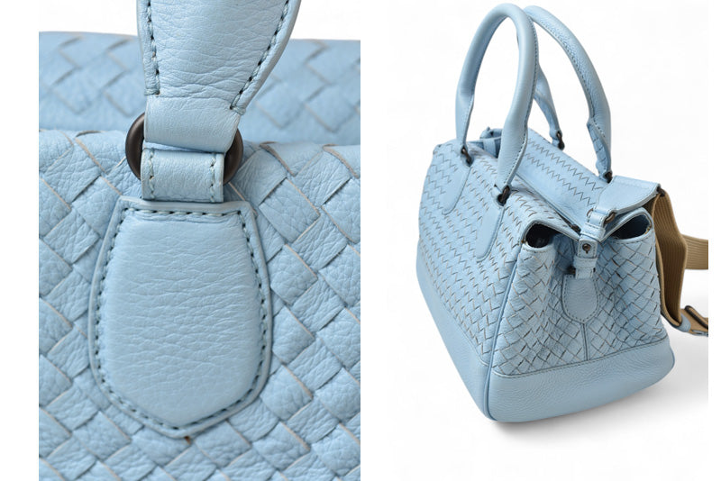 ボッテガヴェネタ ミニボストン/ショルダーバッグ 2way BOTTEGA VENETA バッグ イントレチャート スカイブルー【中古】