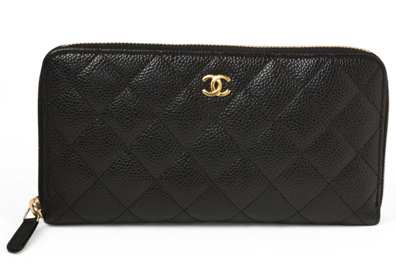シャネル 財布 CHANEL 長財布/マトラッセ キャビアスキン A50097 ブラック/ゴールド【中古】