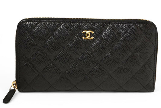シャネル 財布 CHANEL 長財布/マトラッセ キャビアスキン A50097 ブラック/ゴールド【中古】