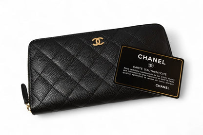 シャネル 財布 CHANEL 長財布/マトラッセ キャビアスキン A50097 ブラック/ゴールド【中古】