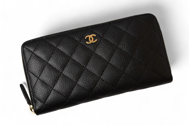 シャネル 財布 CHANEL 長財布/マトラッセ キャビアスキン A50097 ブラック/ゴールド【中古】