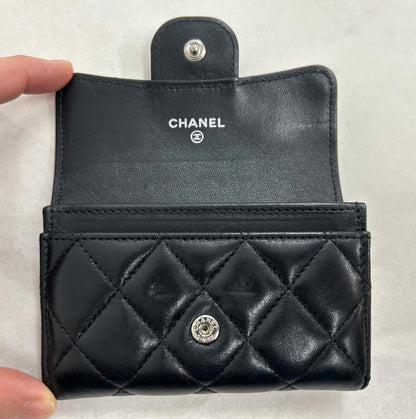 シャネル コインケース/カードケース CHANEL ラムスキン ブラック/ボルドー シルバー金具【中古】