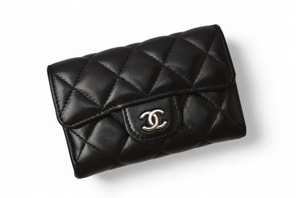 シャネル コインケース/カードケース CHANEL ラムスキン ブラック/ボルドー シルバー金具【中古】