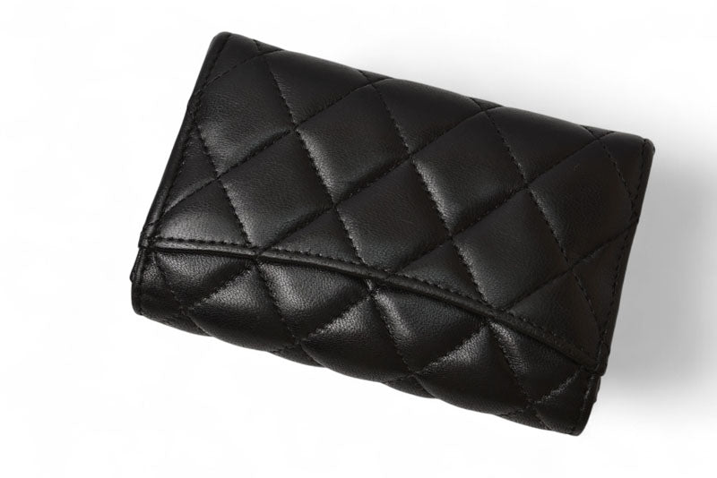 シャネル コインケース/カードケース CHANEL ラムスキン ブラック/ボルドー シルバー金具【中古】