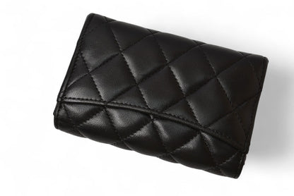 シャネル コインケース/カードケース CHANEL ラムスキン ブラック/ボルドー シルバー金具【中古】