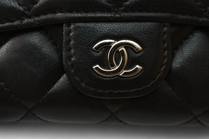 シャネル コインケース/カードケース CHANEL ラムスキン ブラック/ボルドー シルバー金具【中古】